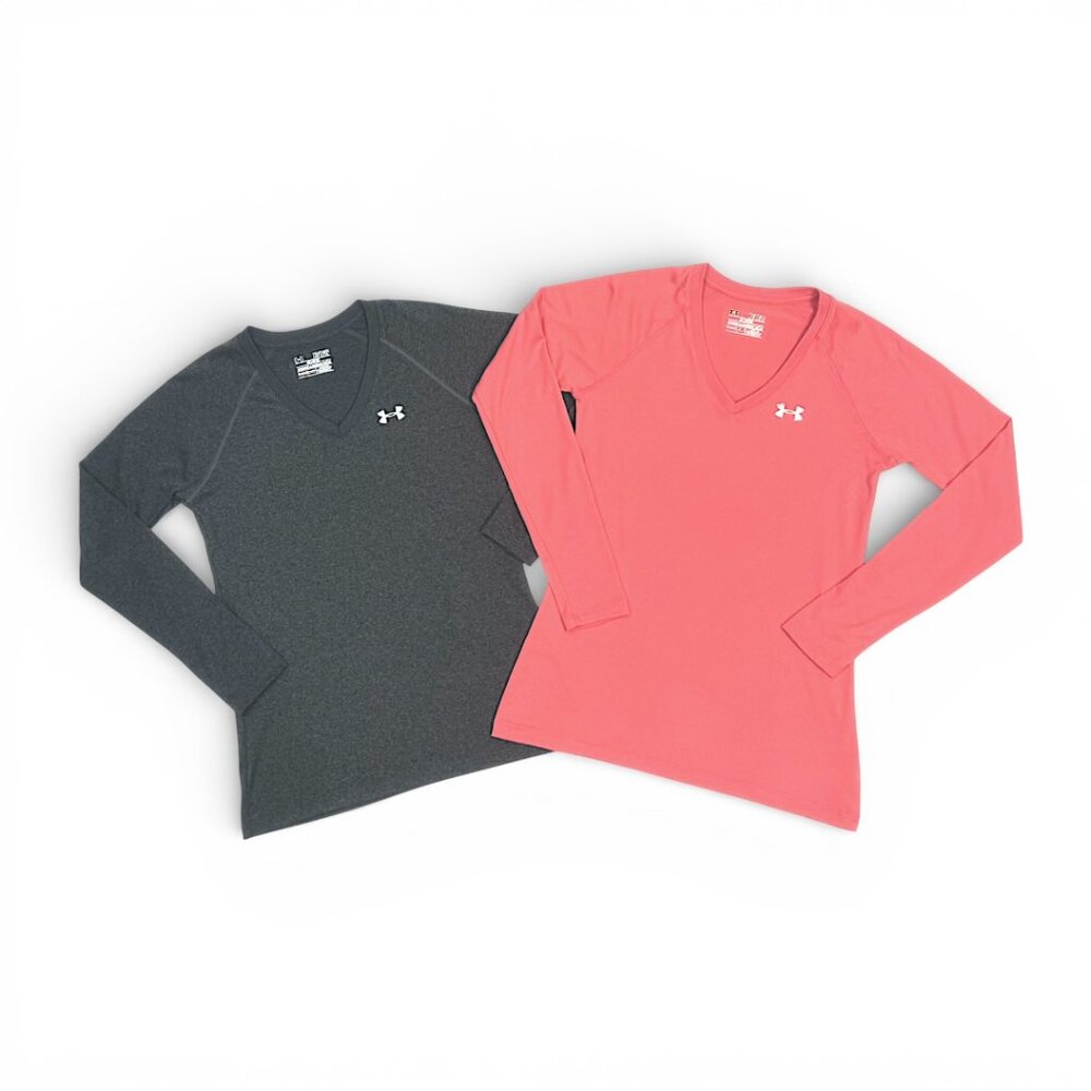 Under Armour Women's Heatgear Athletic Long Sleeve Tops! Lot of 2, Pink/Grey, XS
